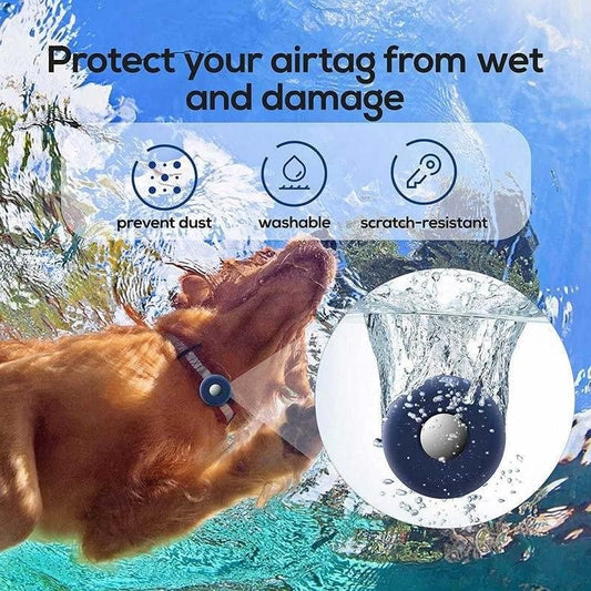 Apple AirTag Dog Collar Holders - 2 Pack Multi-Color Silicone Protective Covers, Waterproof Cases for Pets (Black/Blue)
